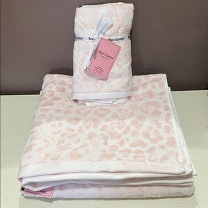 Juicy Couture Pink Leopard Print Bath and Hand Towels Bath Set 4 Pcs